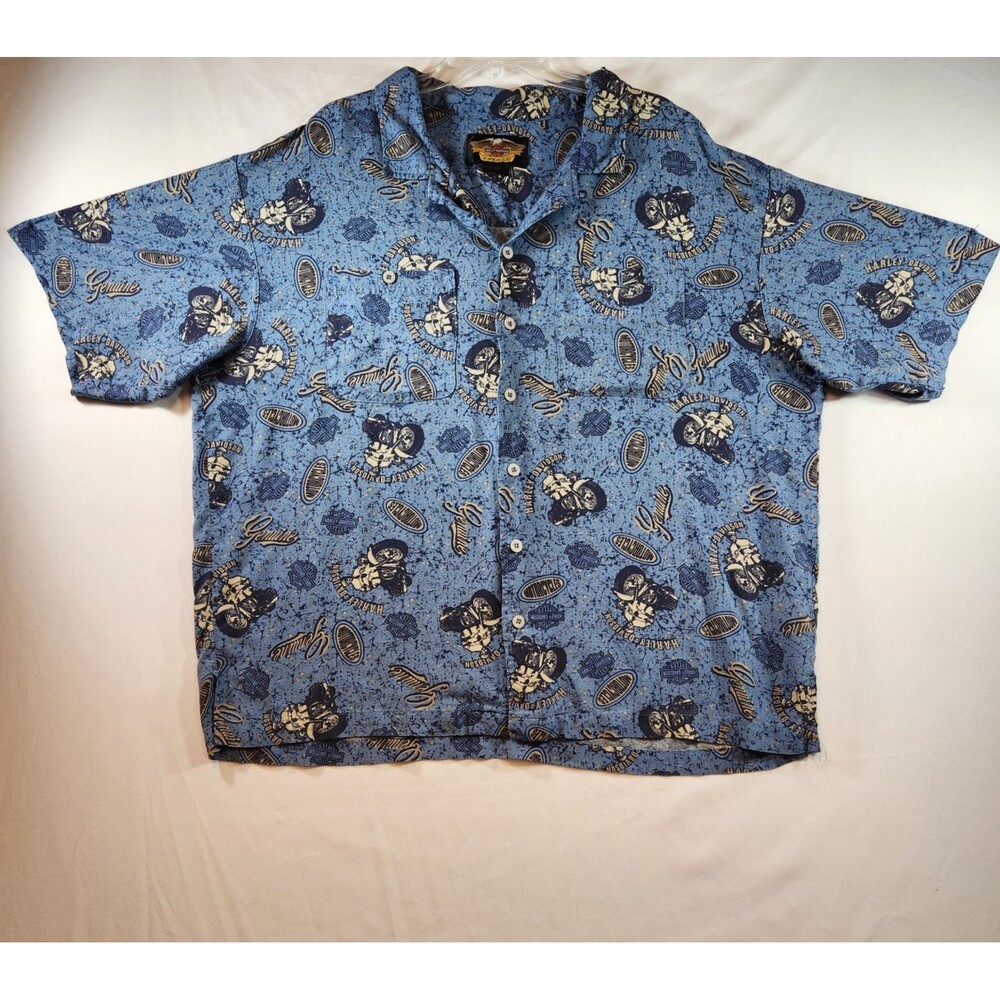 Harley Davidson Men's Button Up Shirt Size XXL Blue Short Sleeve Motorcycles